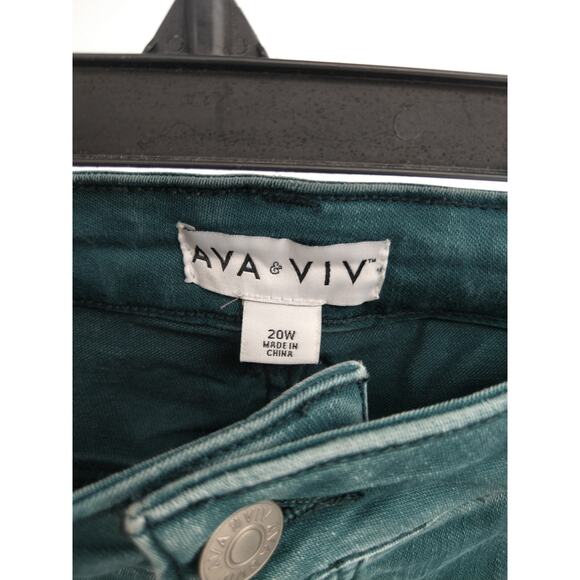 Ava & Viv Jeans Plus 20W Distressed High Rise Stretch Denim Skinny Teal Green - Picture 4 of 8